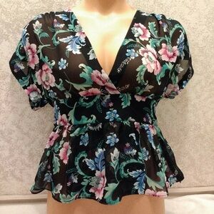 Express Black Floral Peplum Blouse